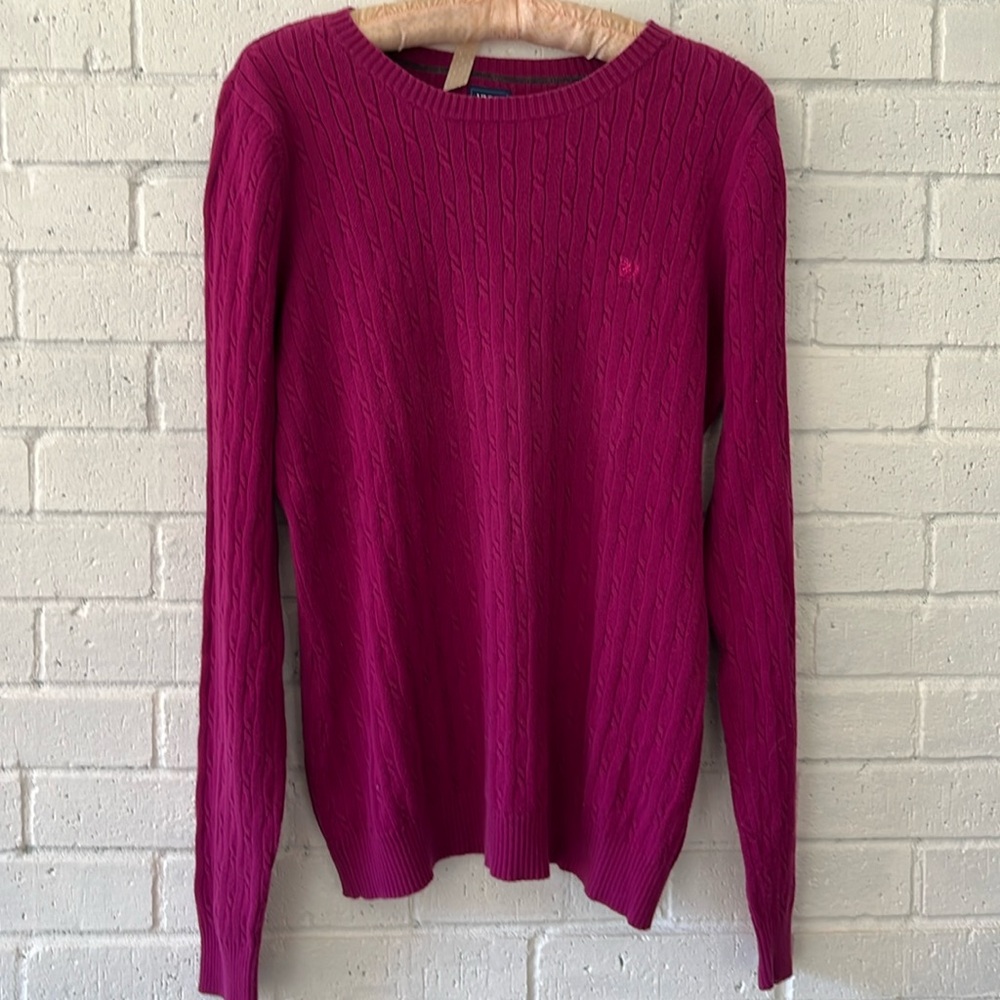 Izod Sweater Women L Magenta Small Cable Knit Long sleeve Preppy School Girl.